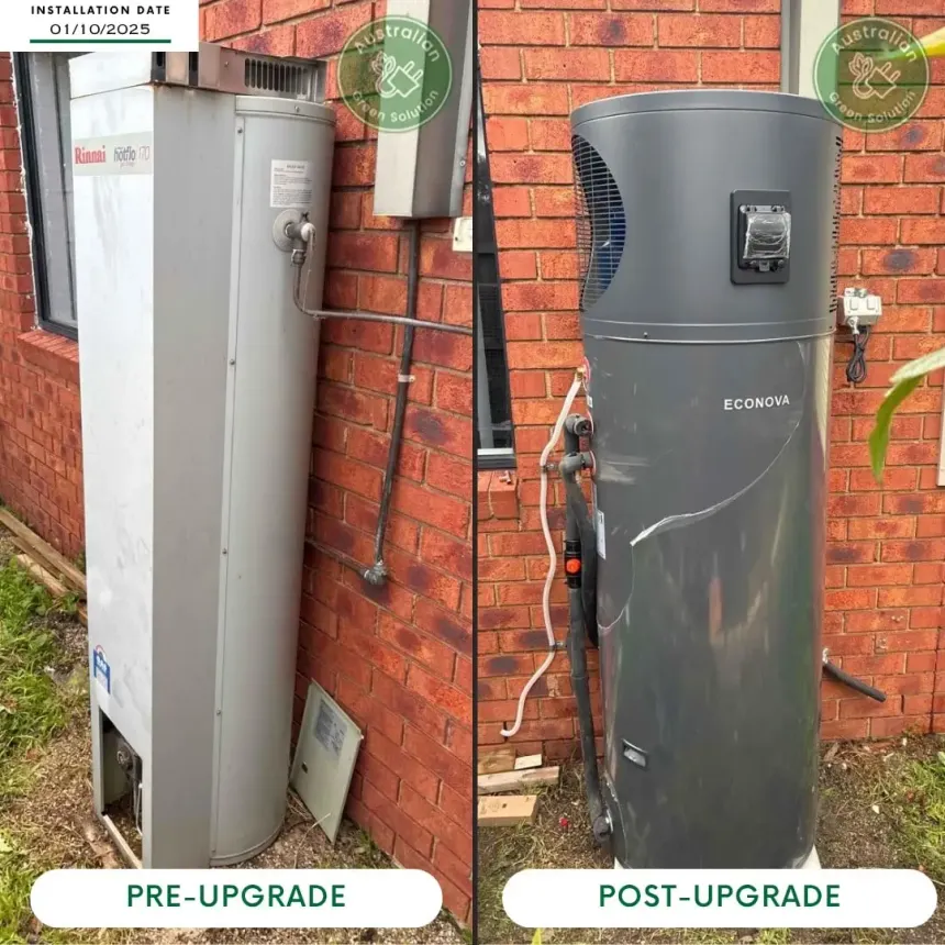 Before-and-after installation of an Econova electric hot-water system