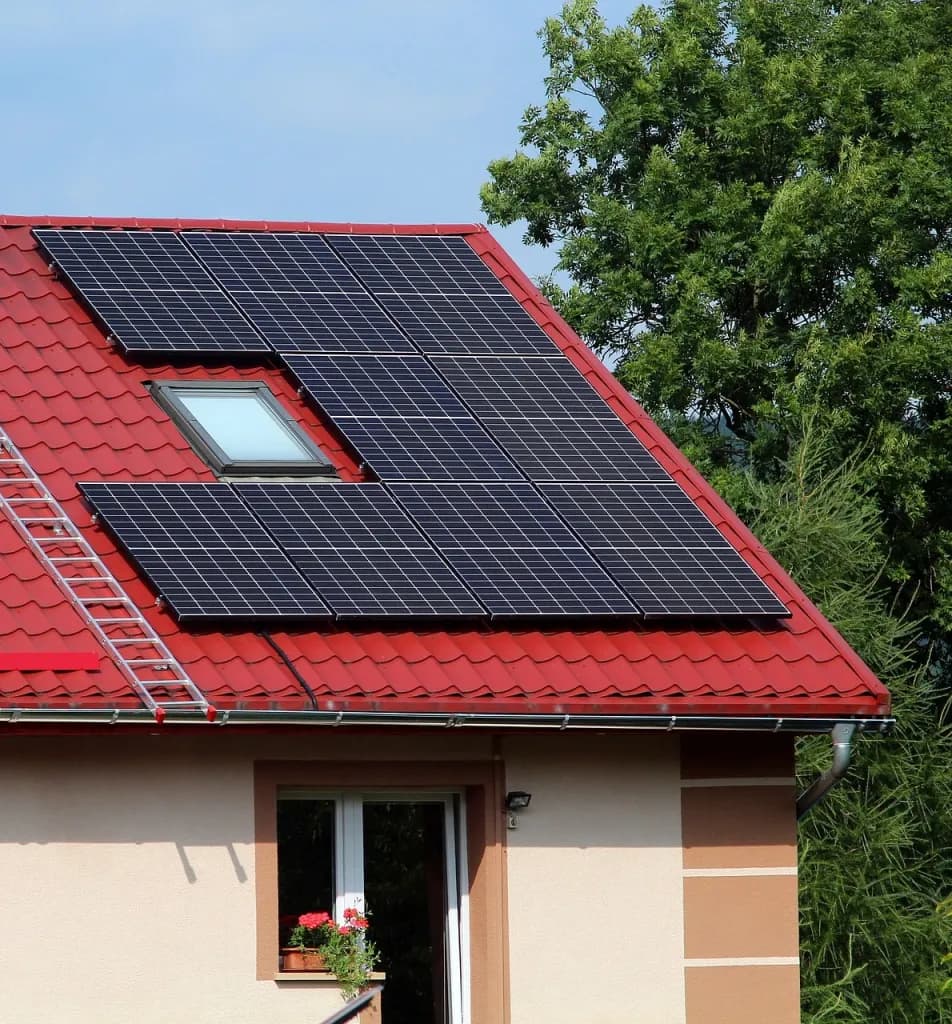 Residential home with rooftop solar panels